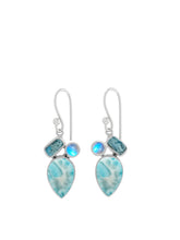 Designer Larimar Earrings Studded With Paraiba Apatite, Rainbow Moonstone Pack of 1 (D53-8)
